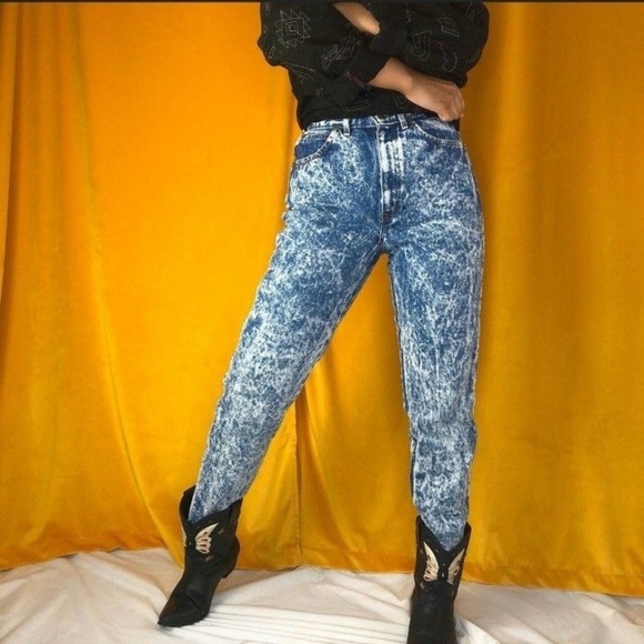 Vintage 1980s USA Acid Wash Frosted High Waist Tapered Leg Mom Jeans sz 26x 31 - Picture 4 of 12